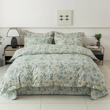 优乐家纺 2025新款全棉斜纹13376单层被套夹棉床盖款四件套 朵唯