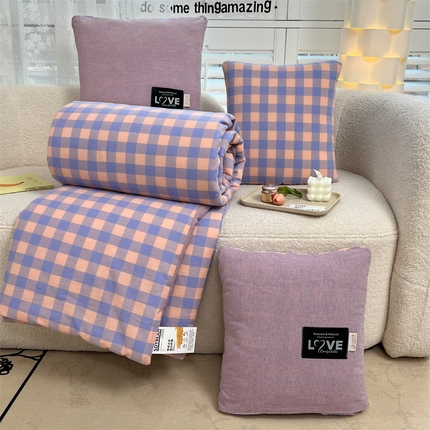 91家纺网 家纺一手货源 找家纺 翰轩家居 2024新款全棉色织水洗棉抱枕被 格调-紫