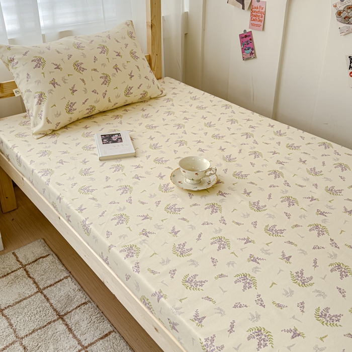 91家纺网 家纺一手货源 找家纺 金丝鸟家纺 2024新款学生款A类老粗布床笠 薰衣草