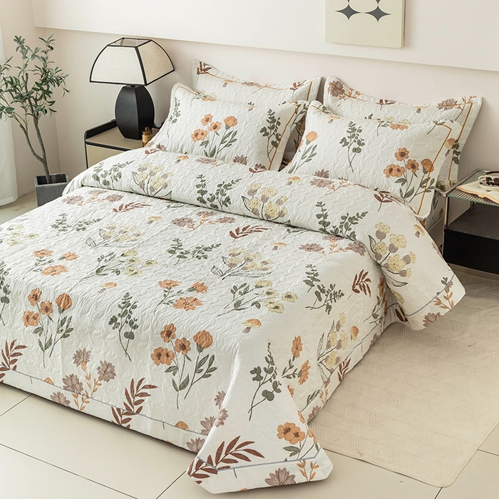 91家纺网 家纺一手货源 找家纺 优乐家纺 2025新款全棉斜纹13376宽边枕套床盖三件套 南薇