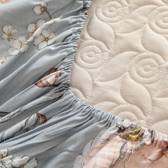 91家纺网 家纺一手货源 找家纺 优乐家纺 2025新款纯棉印花夹棉床笠三件套系列-纽扣款 蔚然花