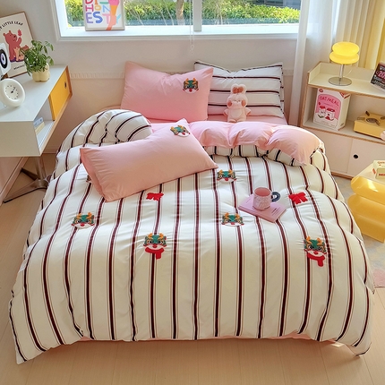 91家纺网 家纺一手货源 找家纺 易辰美 2024新款条纹水洗棉毛巾绣龙年限定四件套（专版） 龍龍前程-玉条