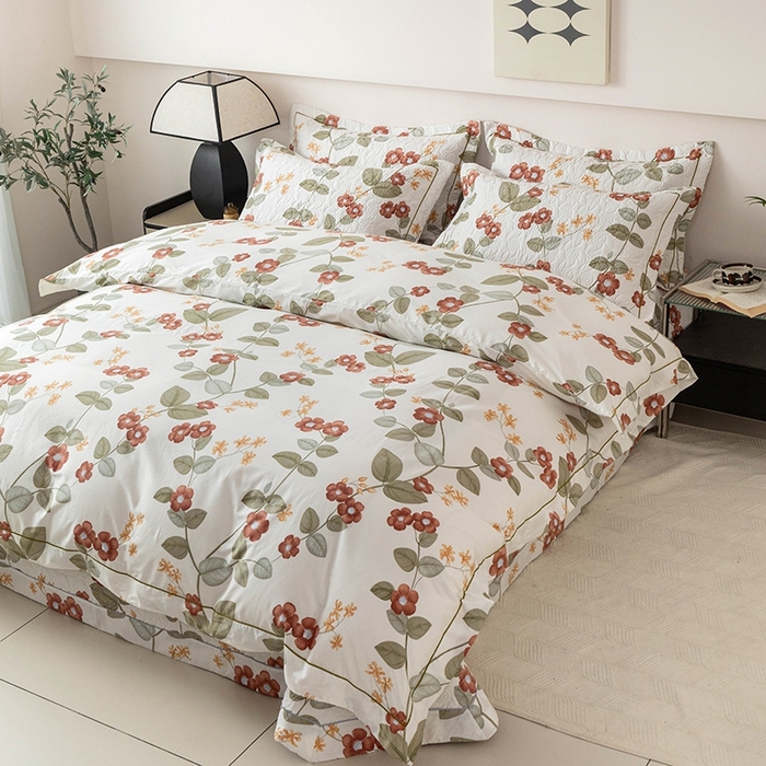 91家纺网 家纺一手货源 找家纺 优乐家纺 2025新款全棉斜纹13376单层被套夹棉床盖款四件套 花颜悦色