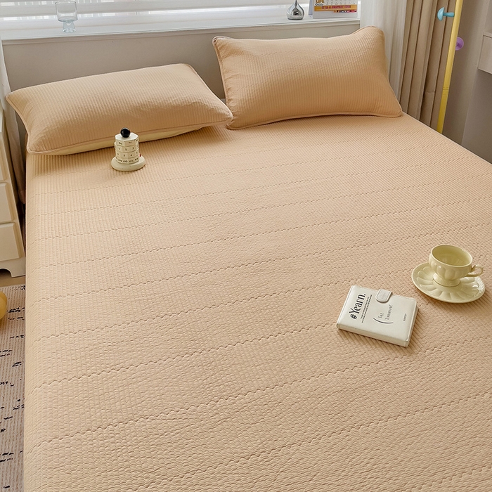 91家纺网 家纺一手货源 找家纺 羽爱家纺 2024新款双面纯色全棉水洗床盖 米驼