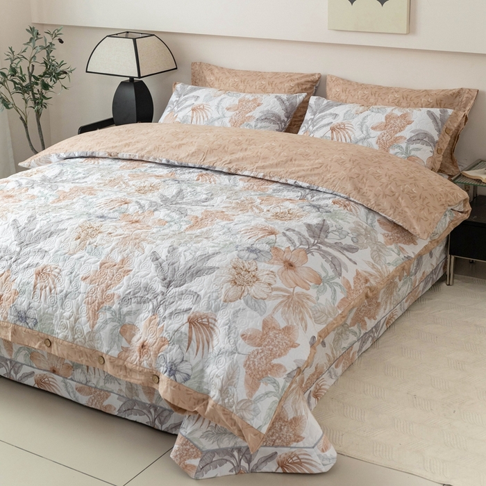 91家纺网 家纺一手货源 找家纺 优乐家纺 2025新款纯棉印花夹棉系列四件套-纽扣款 春意盎然