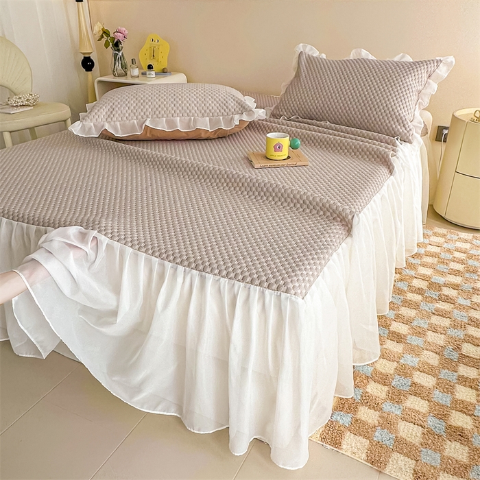 91家纺网 家纺一手货源 找家纺 屹成家纺 2024新款凉豆豆床裙款冰丝凉席 豆豆-卡其