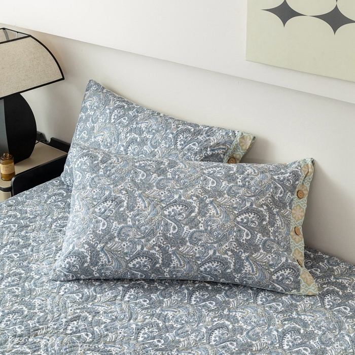 91家纺网 家纺一手货源 找家纺 优乐家纺 2025新款纯棉印花夹棉枕套系列-纽扣款 波西米亚