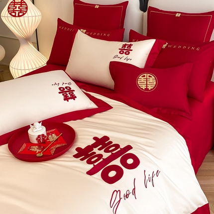 91家纺网 家纺一手货源 找家纺 （总） 2024新款长绒棉婚庆四件套系列三
