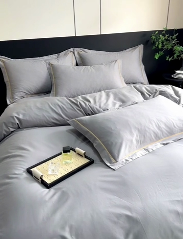 91家纺网 家纺一手货源 找家纺 三沁家居 2024新款精梳长绒棉四件套 高级灰