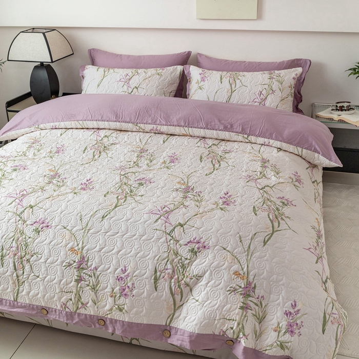 91家纺网 家纺一手货源 找家纺 优乐家纺 2025新款纯棉印花夹棉系列四件套-纽扣款 迷雾