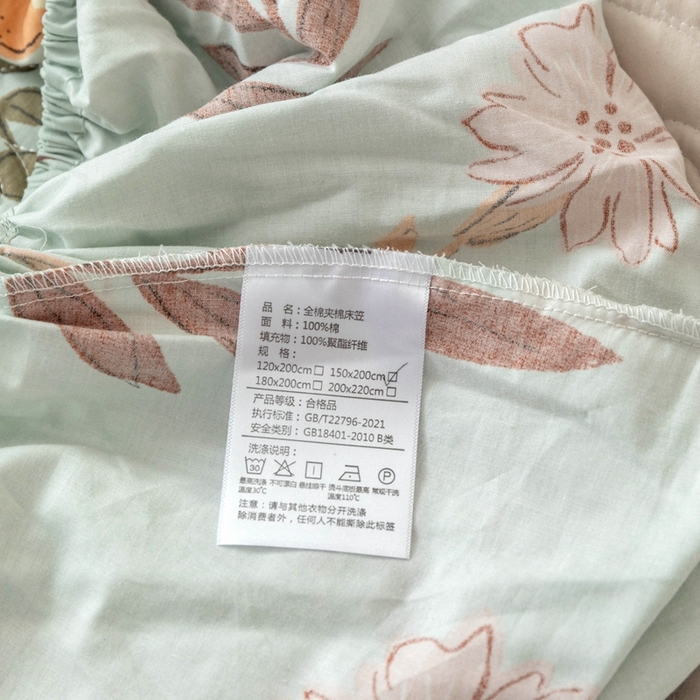 91家纺网 家纺一手货源 找家纺 优乐家纺 2025新款纯棉印花夹棉床笠三件套系列-纽扣款 南薇-兰