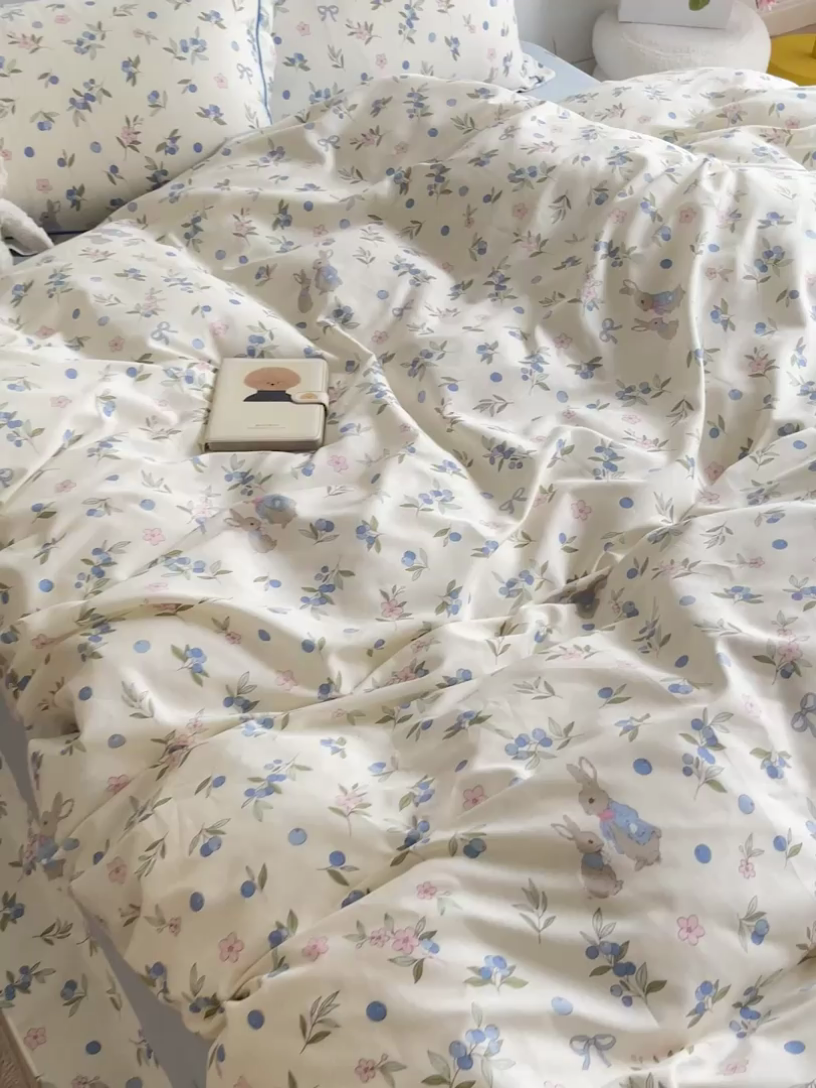 91家纺网 家纺一手货源 找家纺 乐童 2024新款直播爆款13070纯棉印花吊边款一字绣四件套 第五波 告白兔