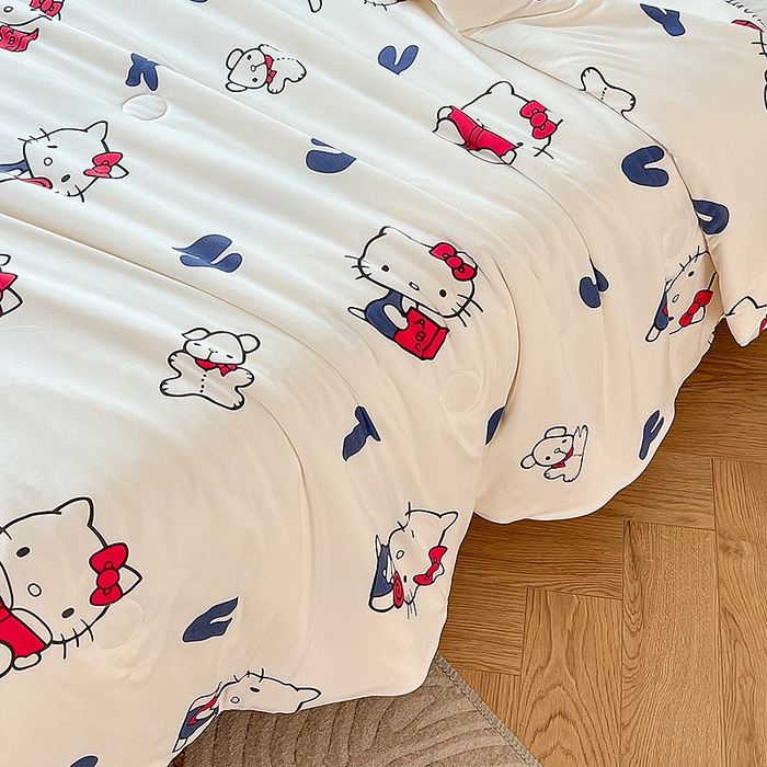 91家纺网 家纺一手货源 找家纺 天瑜家纺 2024新款三丽鸥针织夏被 字母KT