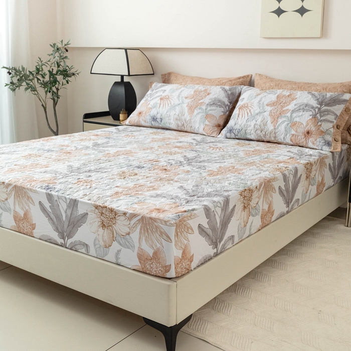 91家纺网 家纺一手货源 找家纺 优乐家纺 2025新款纯棉印花夹棉床笠三件套系列-纽扣款 春意盎然