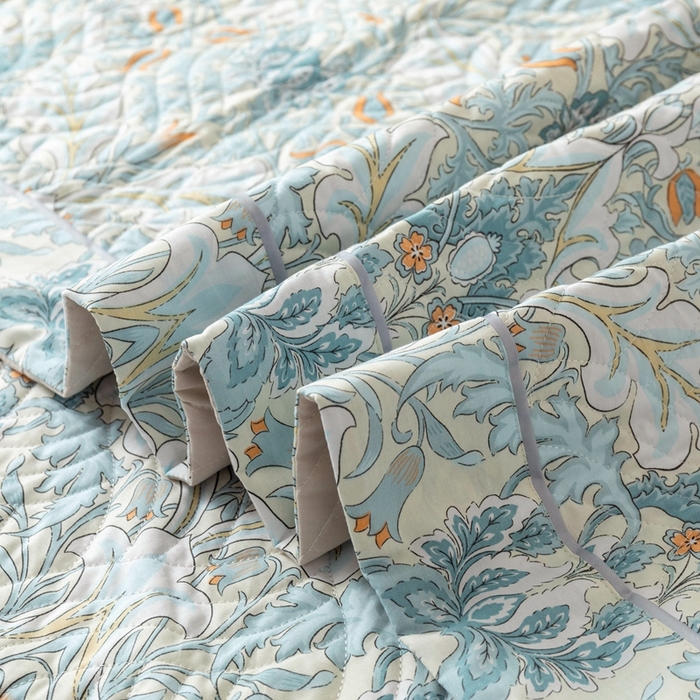 91家纺网 家纺一手货源 找家纺 优乐家纺 2025新款纯棉印花夹棉系列床盖三件套-纽扣款 普卡拉-兰