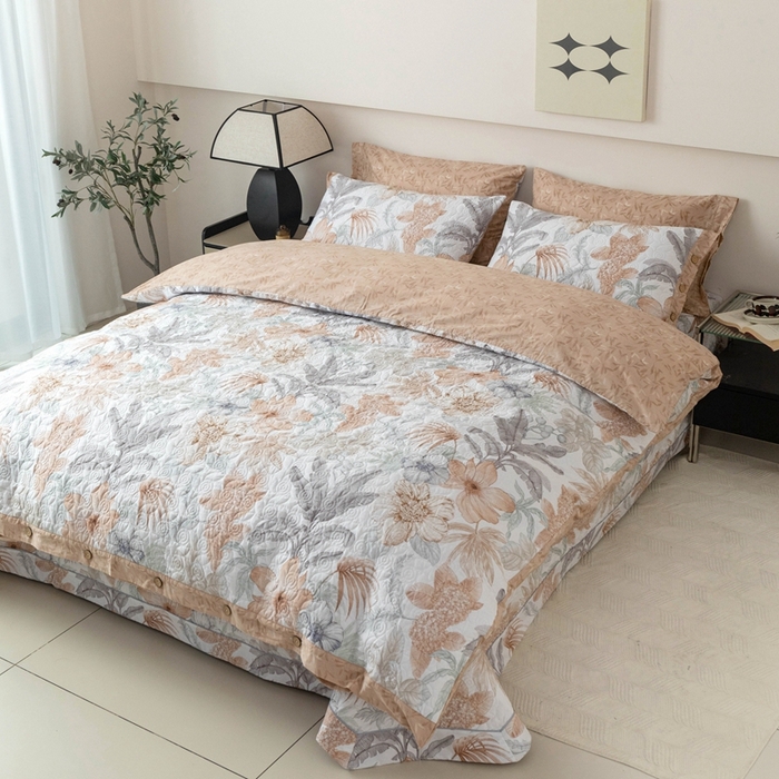 91家纺网 家纺一手货源 找家纺 优乐家纺 2025新款纯棉印花夹棉系列四件套-纽扣款 春意盎然