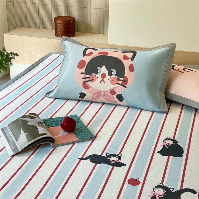 91家纺网 家纺一手货源 找家纺 圆岛家纺 2024新款900D卡通冰丝养生席 小奶猫