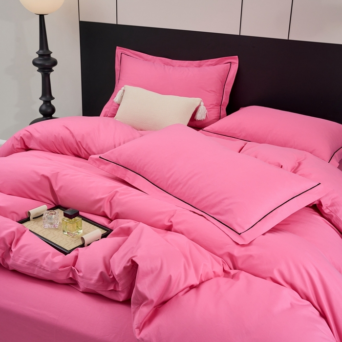 91家纺网 家纺一手货源 找家纺 三沁家居 2024新款精梳长绒棉四件套 树莓红