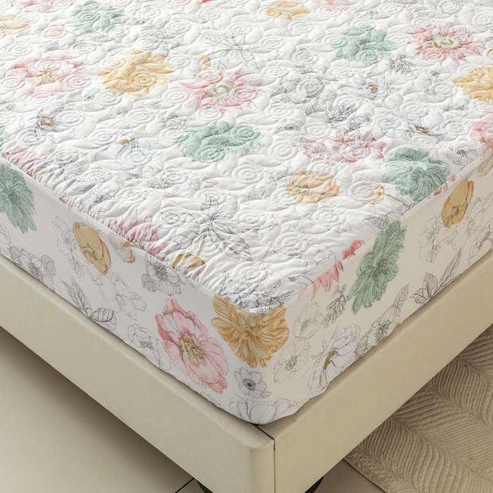 91家纺网 家纺一手货源 找家纺 优乐家纺 2025新款纯棉印花夹棉床笠三件套系列-纽扣款 安琪-黄