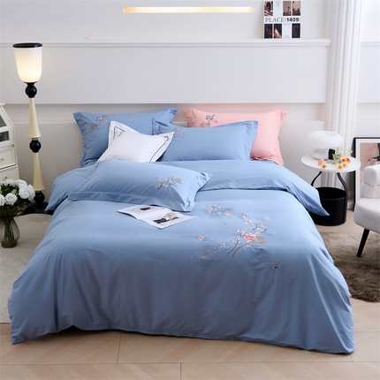 91家纺网 家纺一手货源 找家纺 （总）兰紫橙家纺 2025新款花卉全棉刺绣四件套系列—花蔓