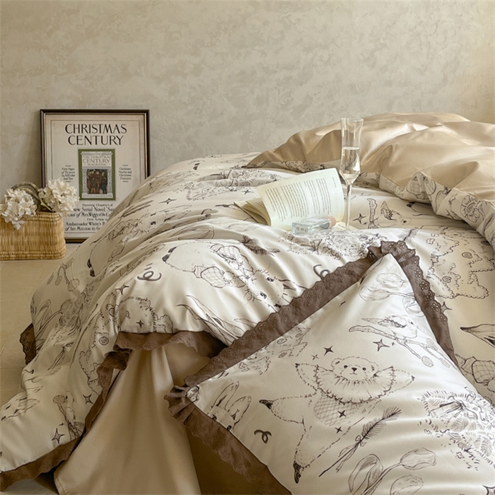 91家纺网 家纺一手货源 找家纺 （总）圆岛家纺 2024新款原创手绘系列100s 全棉数码印花四件套-帕丁顿之森