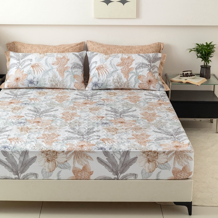 91家纺网 家纺一手货源 找家纺 优乐家纺 2025新款纯棉印花夹棉床笠三件套系列-纽扣款 春意盎然