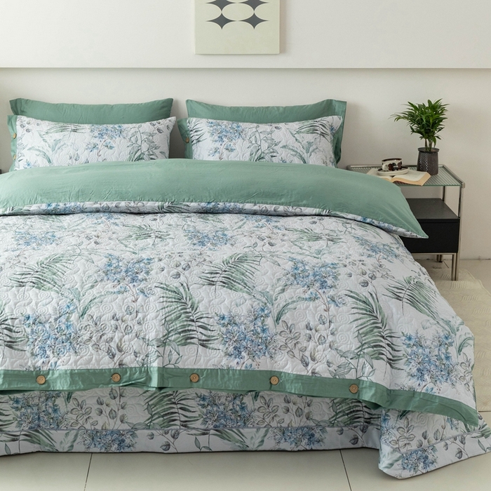 91家纺网 家纺一手货源 找家纺 优乐家纺 2025新款纯棉印花夹棉系列四件套-纽扣款 早春