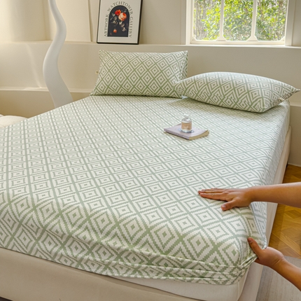 金丝鸟家纺 2024新款成人款A类老粗布床笠 围城 绿