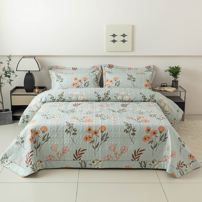 91家纺网 家纺一手货源 找家纺 优乐家纺 2025新款全棉斜纹13376宽边枕套床盖三件套 南薇-兰