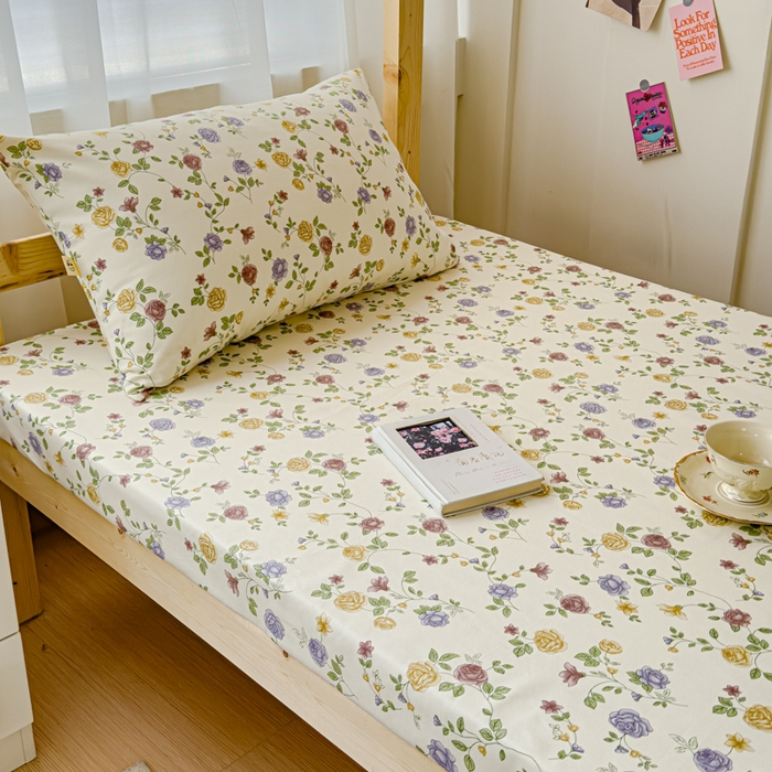 91家纺网 家纺一手货源 找家纺 金丝鸟家纺 2024新款学生款A类老粗布床笠 花蔓