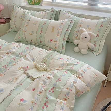 91家纺网 家纺一手货源 找家纺 （总）乐童 2024新款直播爆款13070纯棉印花吊边款一字绣四件套 第五波