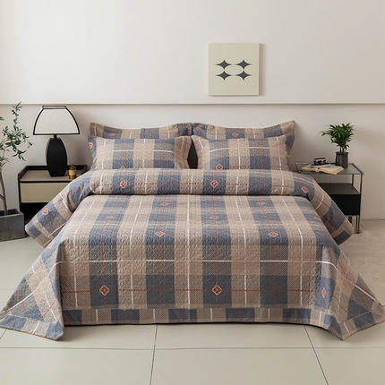 优乐家纺 2025新款全棉斜纹13376宽边枕套床盖三件套 博尔-咖