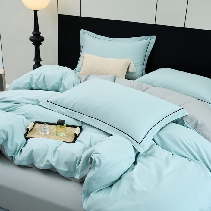 91家纺网 家纺一手货源 找家纺 三沁家居 2024新款精梳长绒棉四件套 灰绿