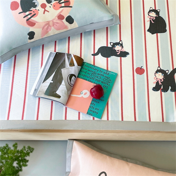 91家纺网 家纺一手货源 找家纺 圆岛家纺 2024新款900D卡通冰丝养生席 小奶猫