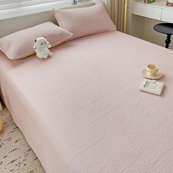 91家纺网 家纺一手货源 找家纺 羽爱家纺 2024新款双面纯色全棉水洗床盖 浅玉