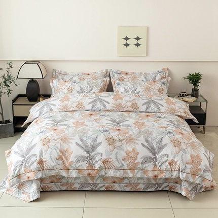 优乐家纺 2025新款全棉斜纹13376单层被套夹棉床盖款四件套 春意盎然