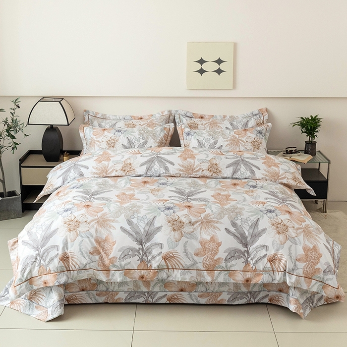 91家纺网 家纺一手货源 找家纺 优乐家纺 2025新款全棉斜纹13376单层被套夹棉床盖款四件套 春意盎然