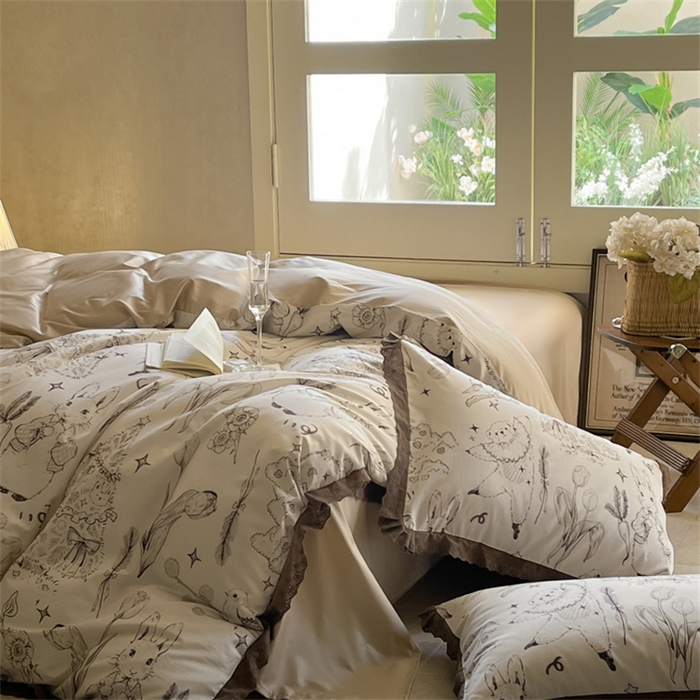 91家纺网 家纺一手货源 找家纺 （总）圆岛家纺 2024新款原创手绘系列100s 全棉数码印花四件套-帕丁顿之森