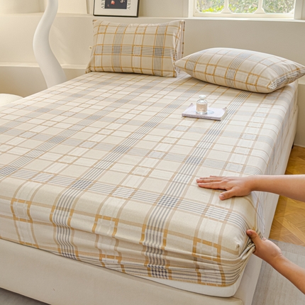 金丝鸟家纺 2024新款成人款A类老粗布床笠 咖小格