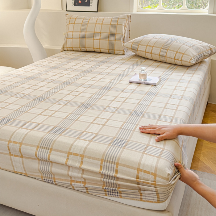 91家纺网 家纺一手货源 找家纺 金丝鸟家纺 2024新款成人款A类老粗布床笠 咖小格