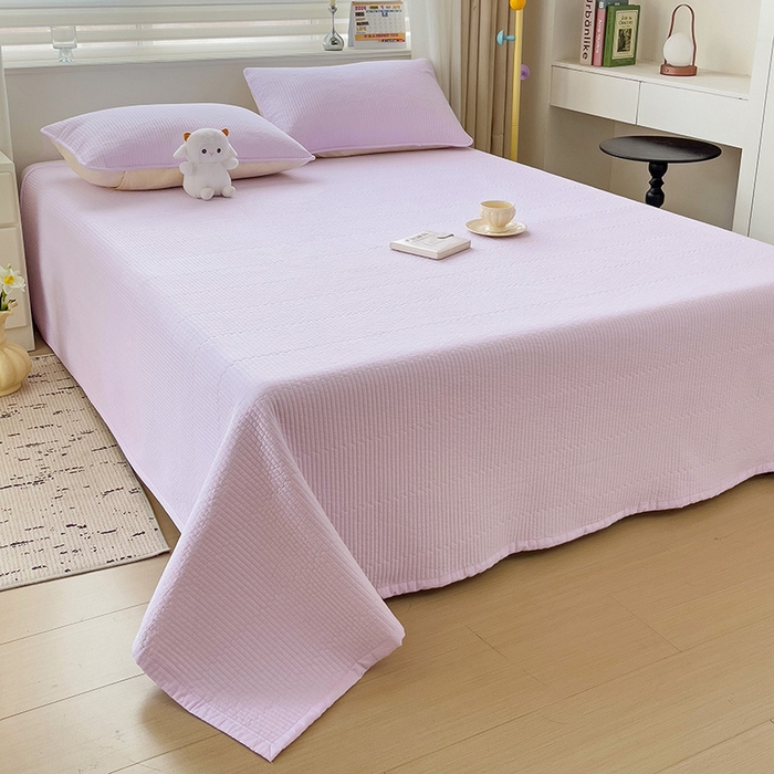 91家纺网 家纺一手货源 找家纺 羽爱家纺 2024新款双面纯色全棉水洗床盖 浅紫