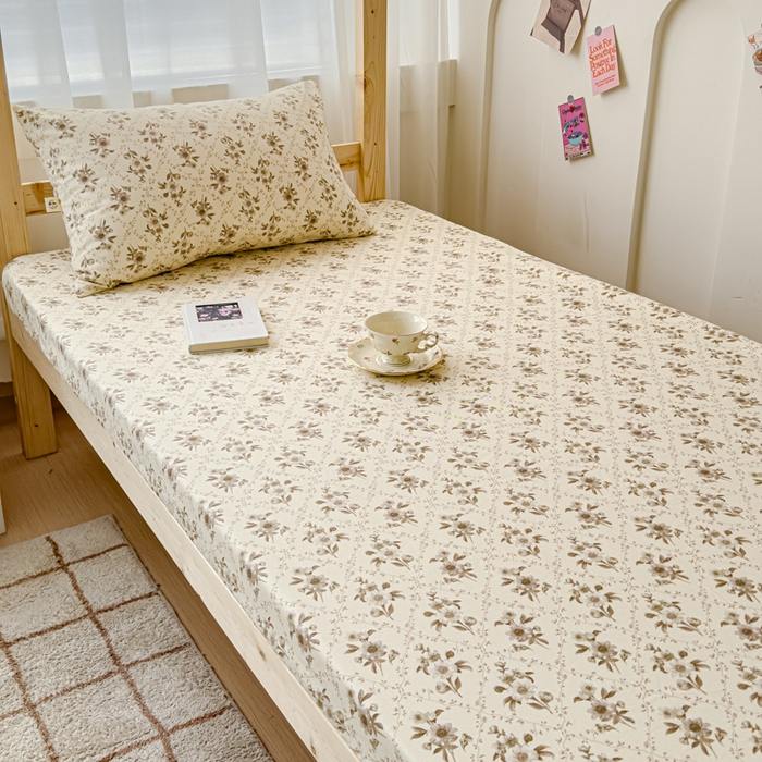 91家纺网 家纺一手货源 找家纺 金丝鸟家纺 2024新款学生款A类老粗布床笠 蔷薇