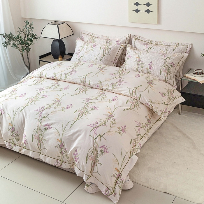 91家纺网 家纺一手货源 找家纺 优乐家纺 2025新款全棉斜纹13376单层被套夹棉床盖款四件套 迷雾