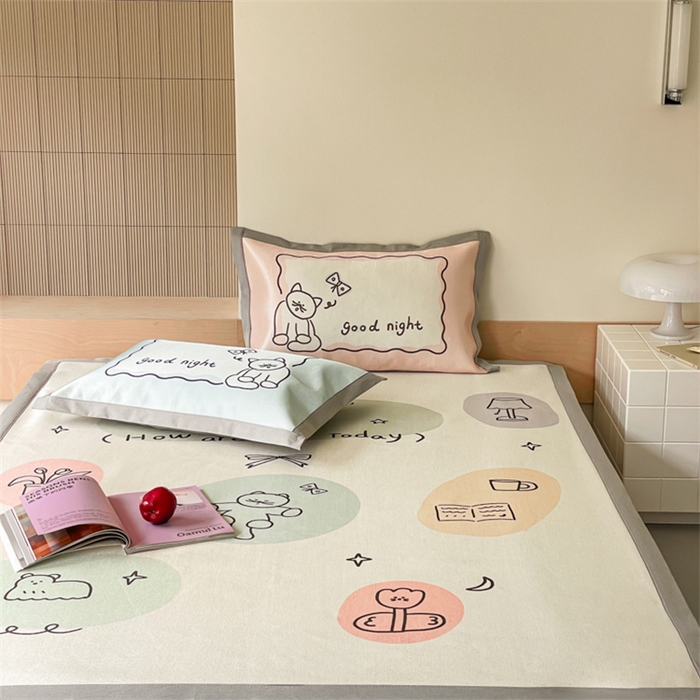 91家纺网 家纺一手货源 找家纺 圆岛家纺 2024新款900D卡通冰丝养生席 五彩小咪