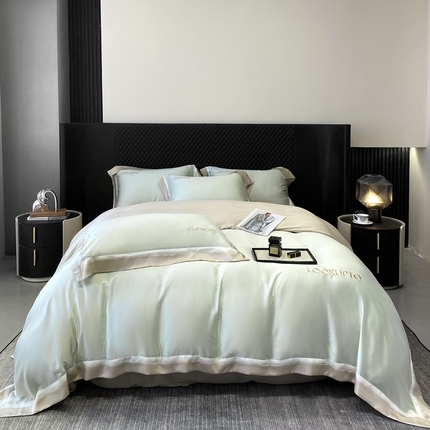 优悦生活馆 宽边拼角冰丝刺绣四件套-仰望 仰望-绿