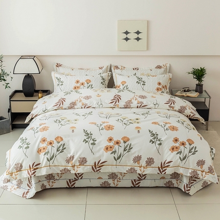 优乐家纺 2025新款全棉斜纹13376单层被套夹棉床盖款四件套 南薇