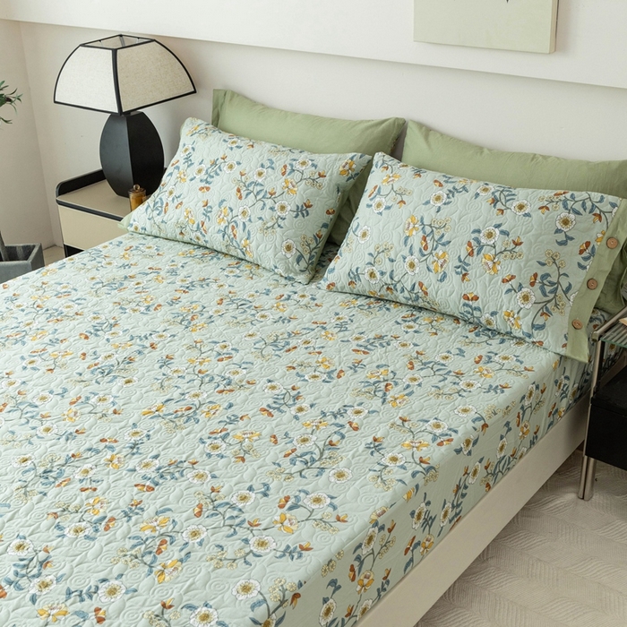 91家纺网 家纺一手货源 找家纺 优乐家纺 2025新款纯棉印花夹棉床笠三件套系列-纽扣款 朵唯