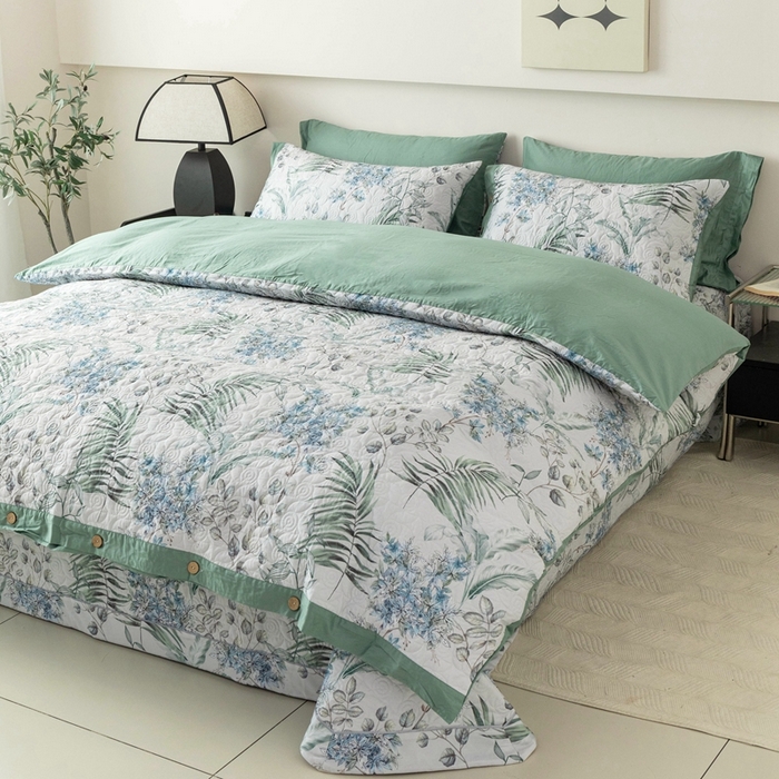 91家纺网 家纺一手货源 找家纺 优乐家纺 2025新款纯棉印花夹棉系列四件套-纽扣款 早春