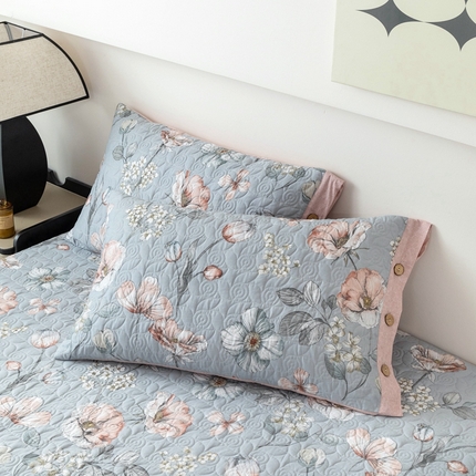 优乐家纺 2025新款纯棉印花夹棉枕套系列-纽扣款 蔚然花