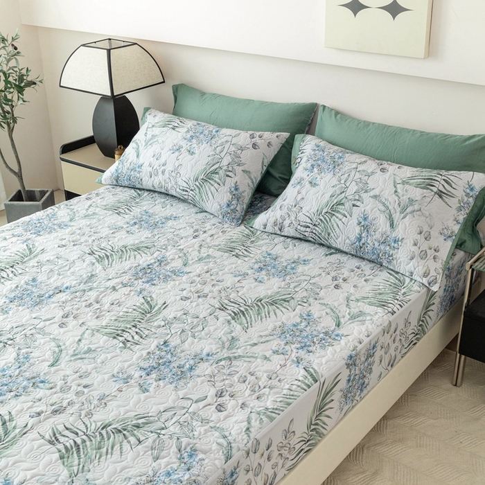 91家纺网 家纺一手货源 找家纺 优乐家纺 2025新款纯棉印花夹棉床笠三件套系列-纽扣款 早春